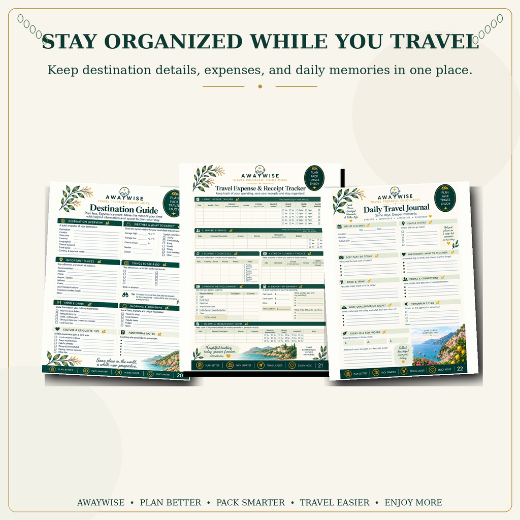 AWAYWISE Stay Organized While You Travel pages